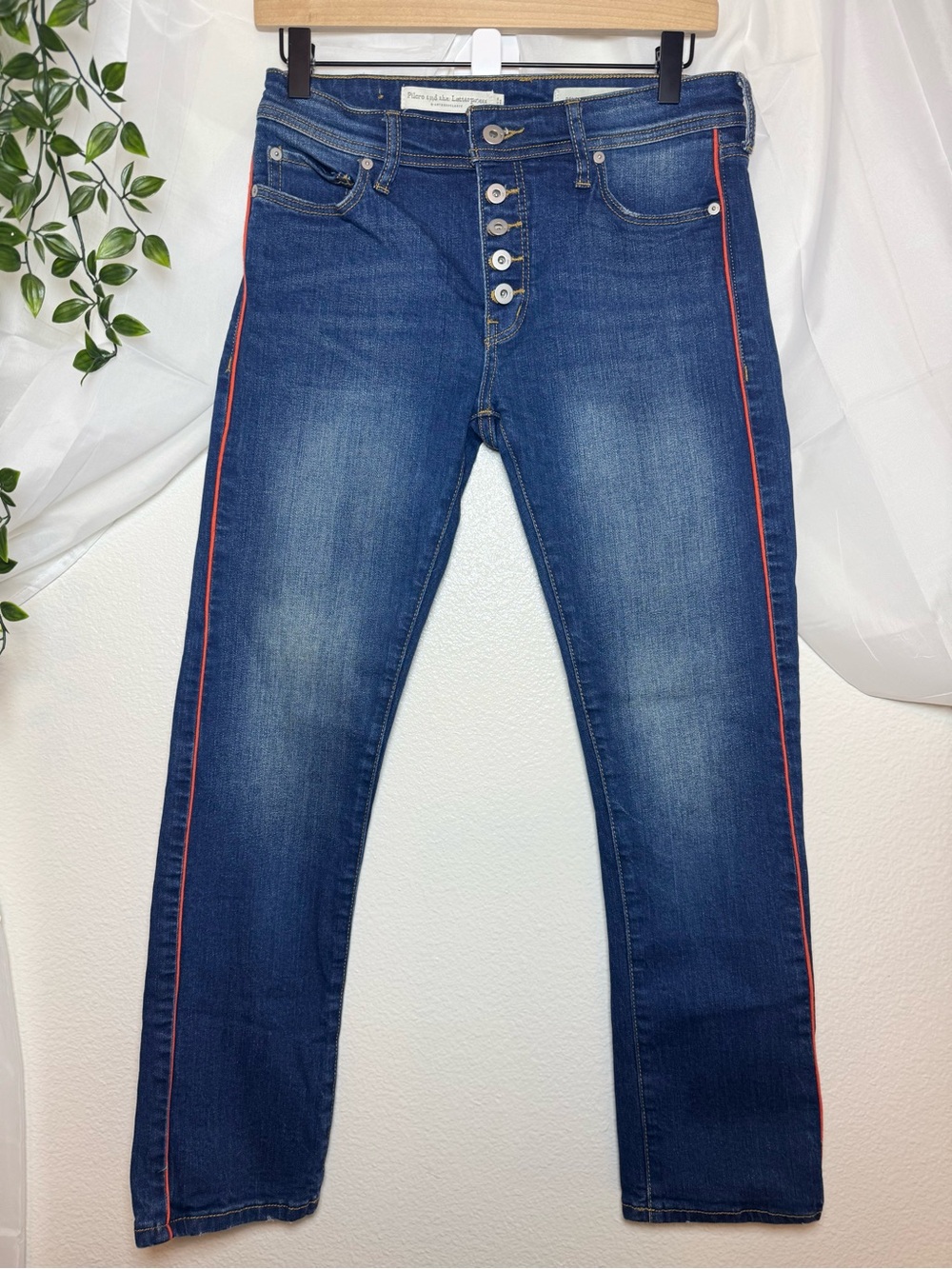 Pilcro and the Letterpress Relaxed Straight Red Stripe Jeans Size 25